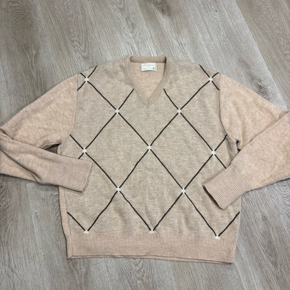 Vintage 70s/80s Ben Hogan V-Neck Sweater Men’s Made In USA Diamond Tan XL